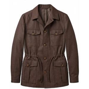 NEW CANALI men's linen overshirt field jacket in brown